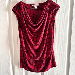 Kenneth Cole Red and Black Geometric Blouse